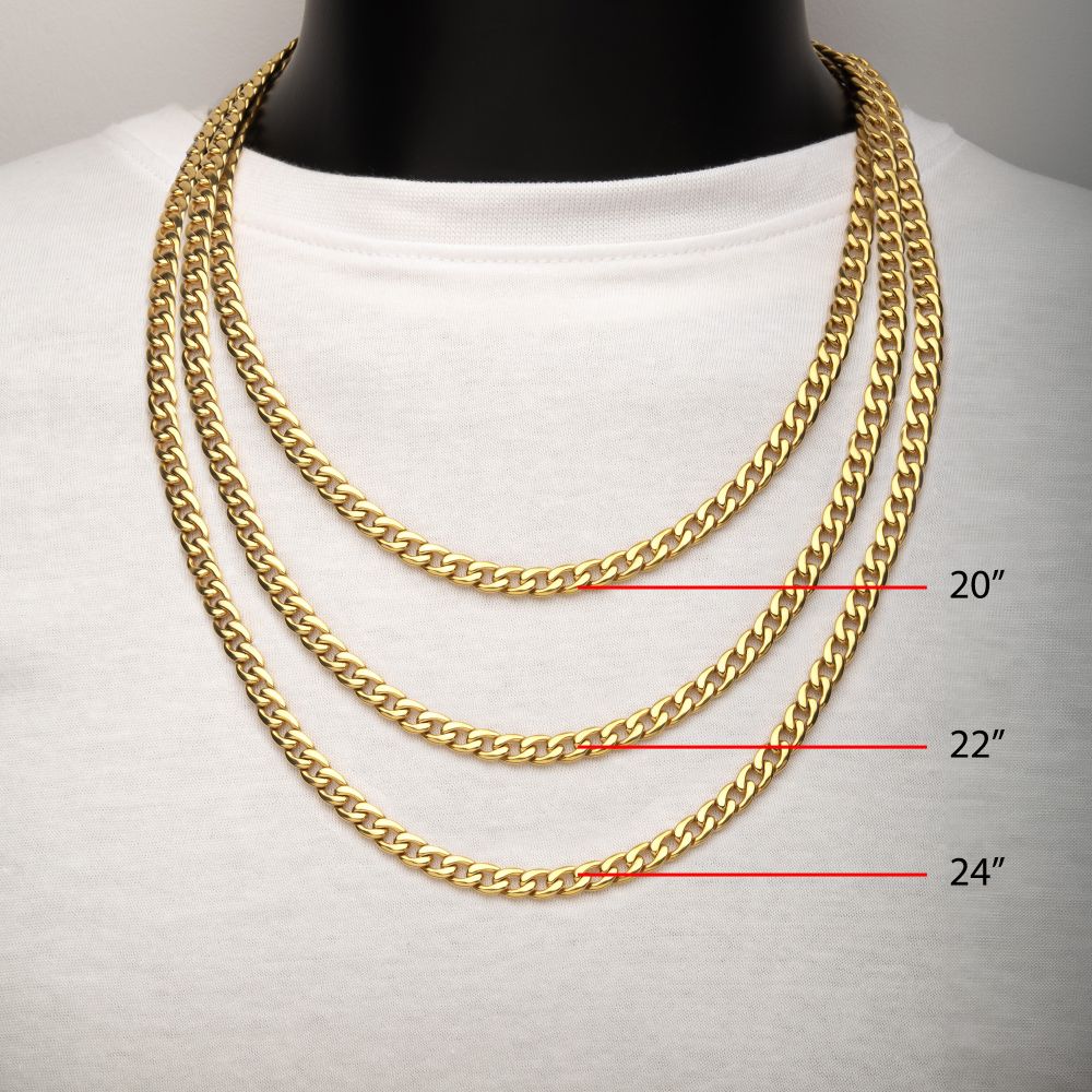 Men's 18K Gold IP Titanium 7.4mm X 20 in Curb Chain Necklace