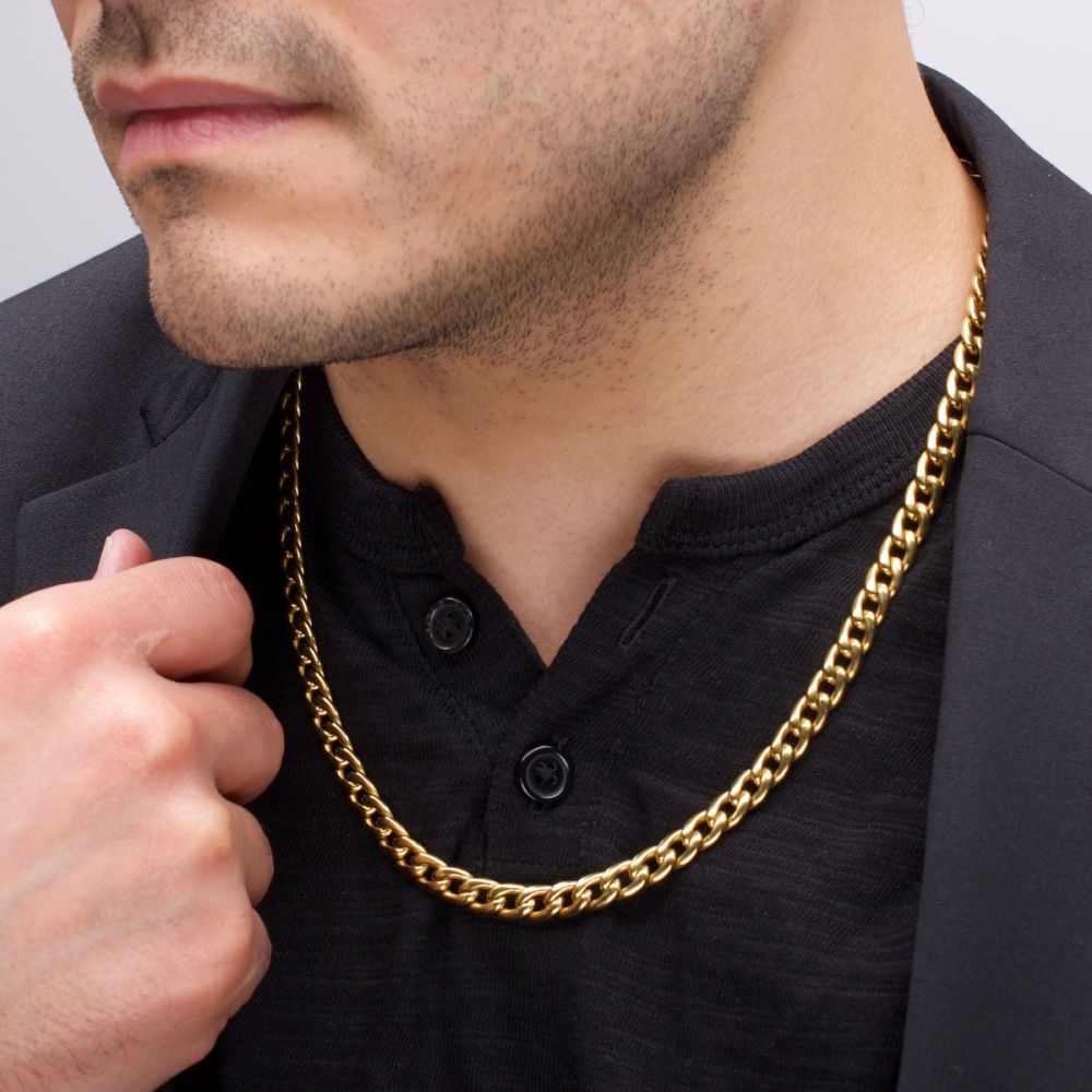 Men's 18K Gold IP Titanium 7.4mm X 20 in Curb Chain Necklace