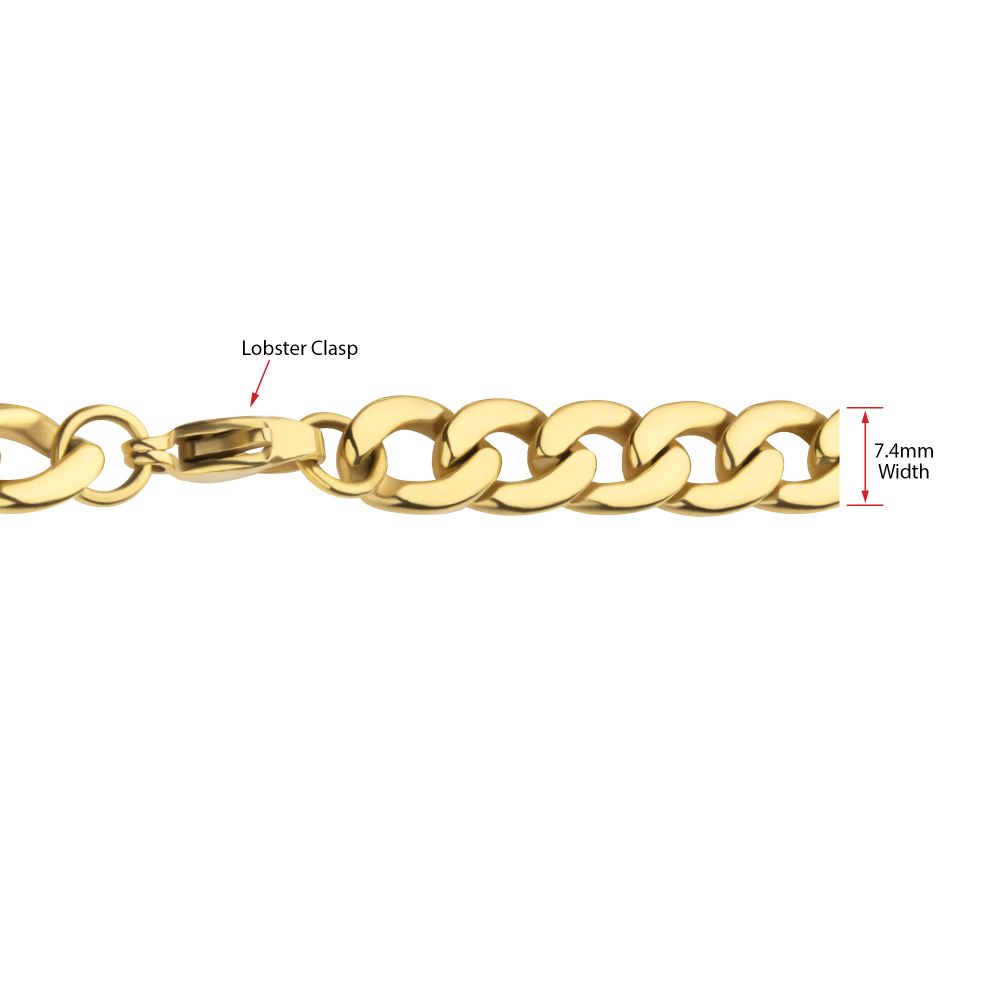 Men's 18K Gold IP Titanium 7.4mm X 20 in Curb Chain Necklace
