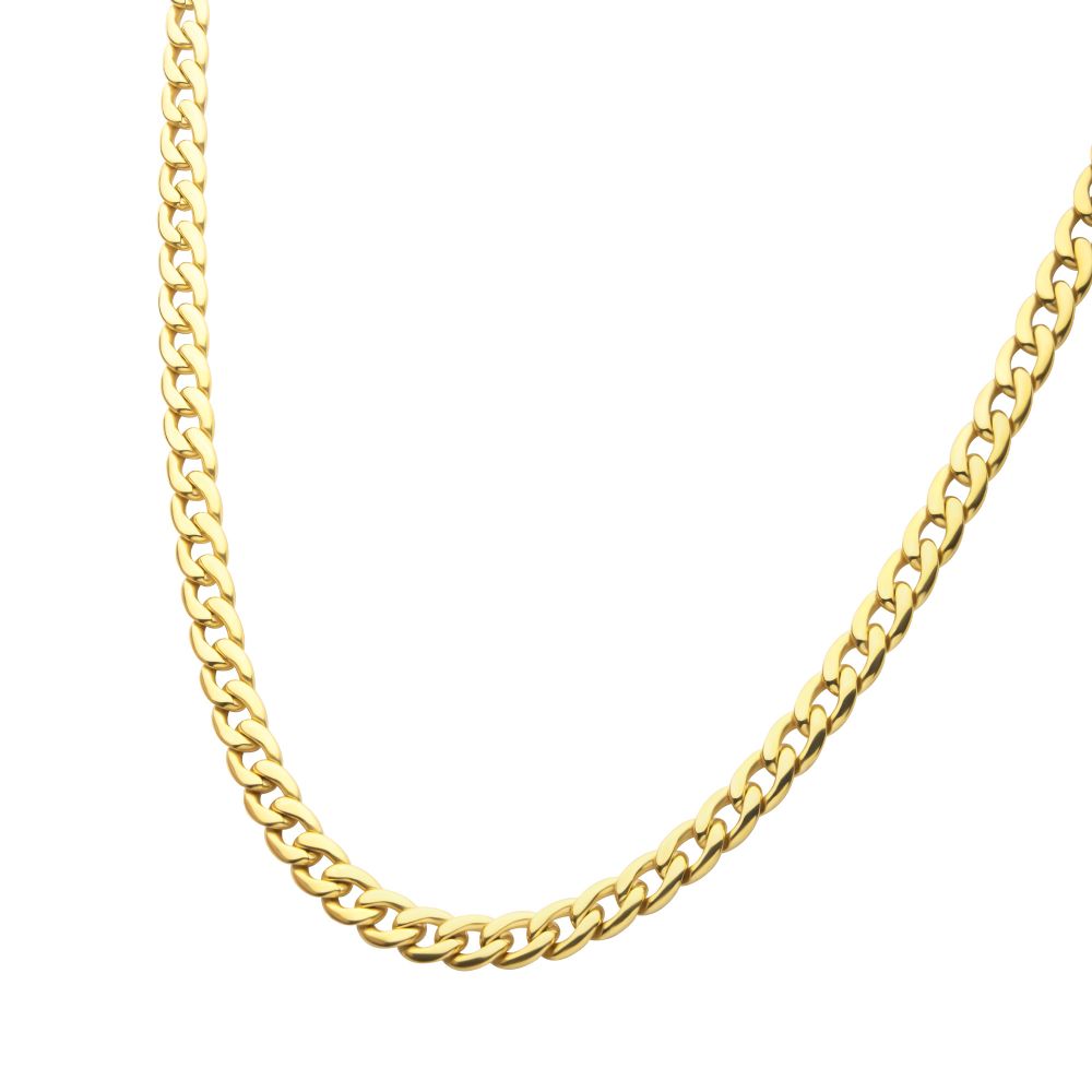 Men's 18K Gold IP Titanium 7.4mm X 20 in Curb Chain Necklace