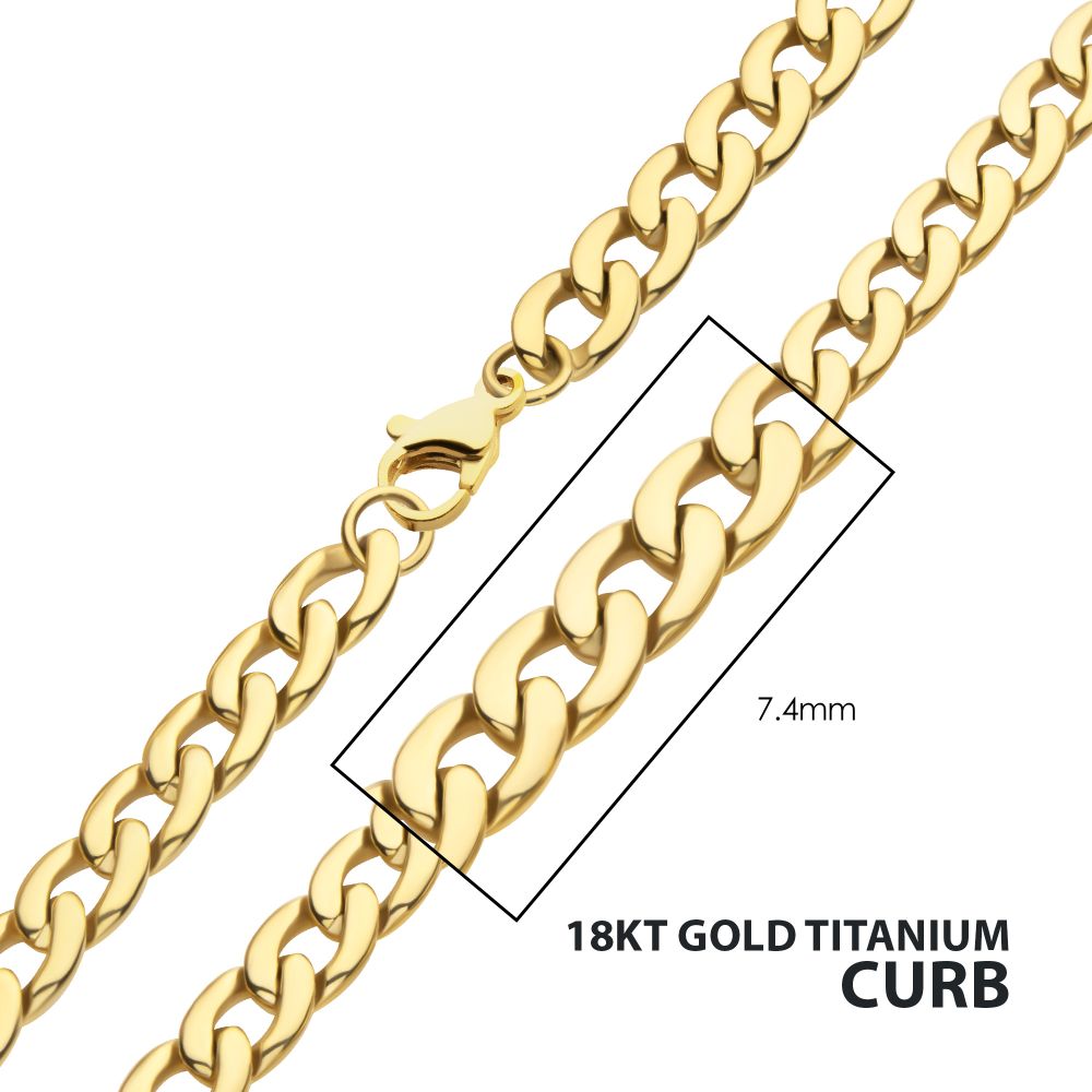 Men's 18K Gold IP Titanium 7.4mm X 20 in Curb Chain Necklace