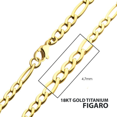Men's 18K Ion-Plated Gold Titanium 4.7mm x 20-Inch Figaro Chain Necklace