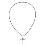 Men's Stainless Steel Polished Antiqued & Polished Cross of Nails Pendant 22"