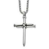 Men's Stainless Steel Polished Antiqued & Polished Cross of Nails Pendant 22"