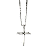 Men's Stainless Steel Polished Antiqued & Polished Cross of Nails Pendant 22"