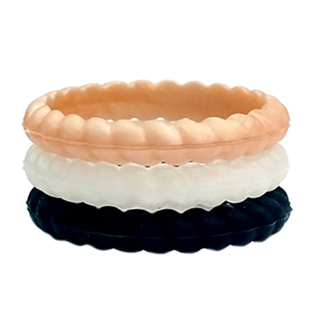 Ladies Silicone 2mm Band Pearl Twist Combo 3 Pack Size 5