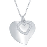 Sterling Silver Shiny Heart with Open Cubic Zirconia Heart Necklace 16+2"
