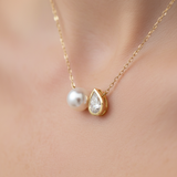 Yellow Gold Akoya Pearl annd Lab Grown Diamond Necklace