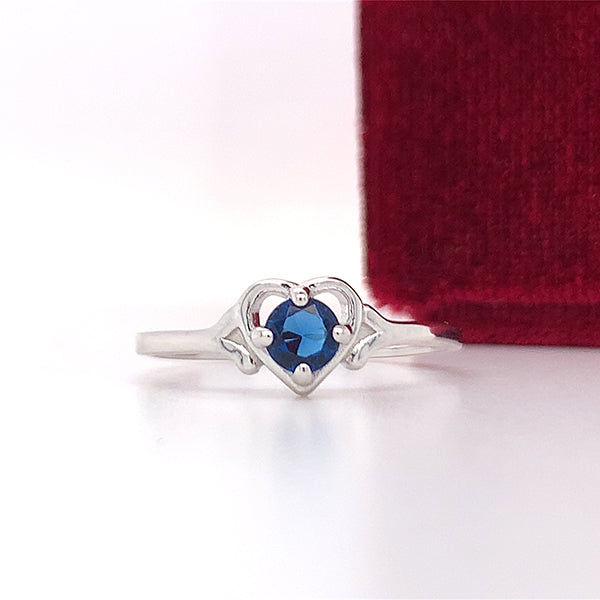 Sterling Silver September Birthstone Ring with Open Heart Design, Little Girl Jewelry