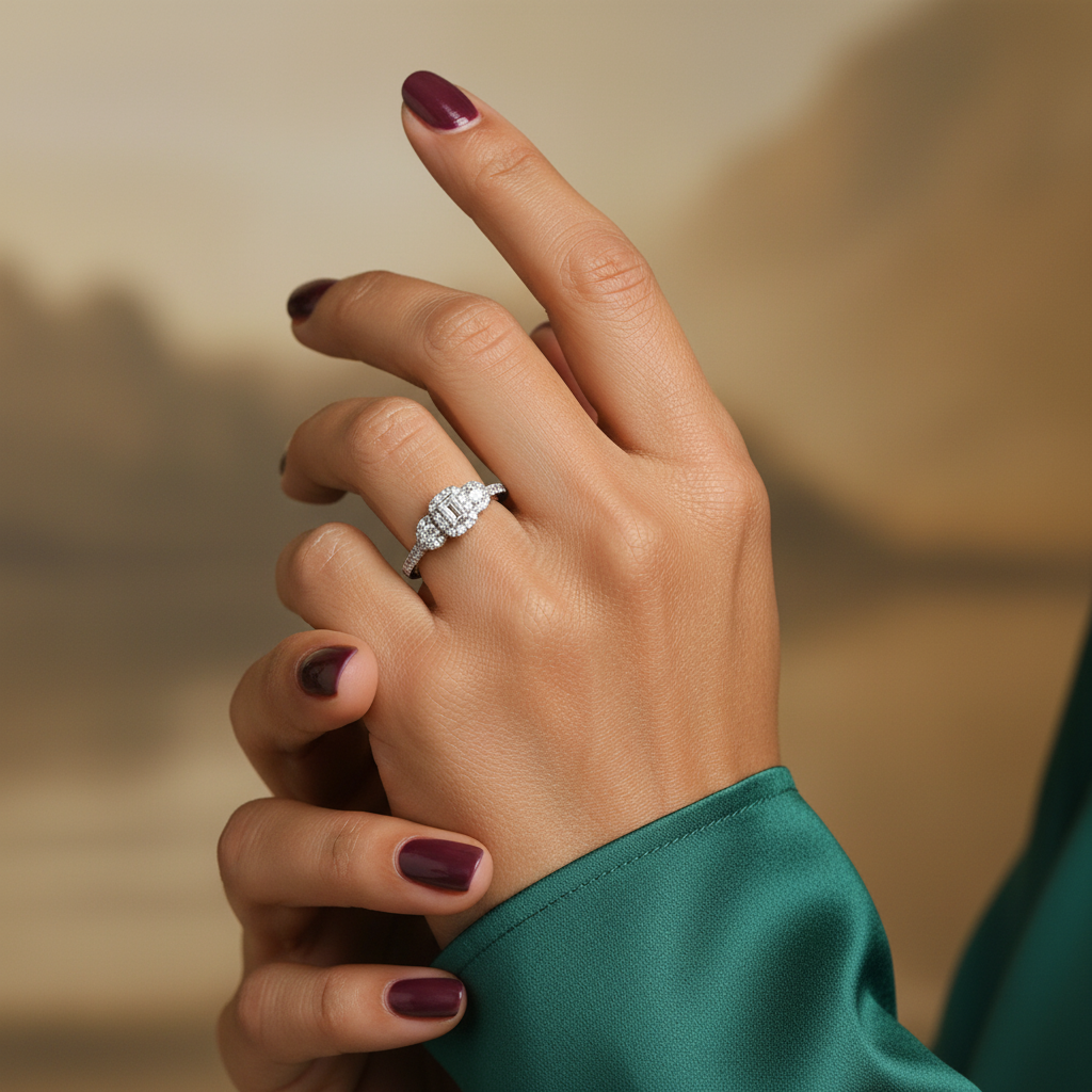 White Gold Diamond Bridal/Engagement/Wedding/Anniversary 3-Stone Halo Ring