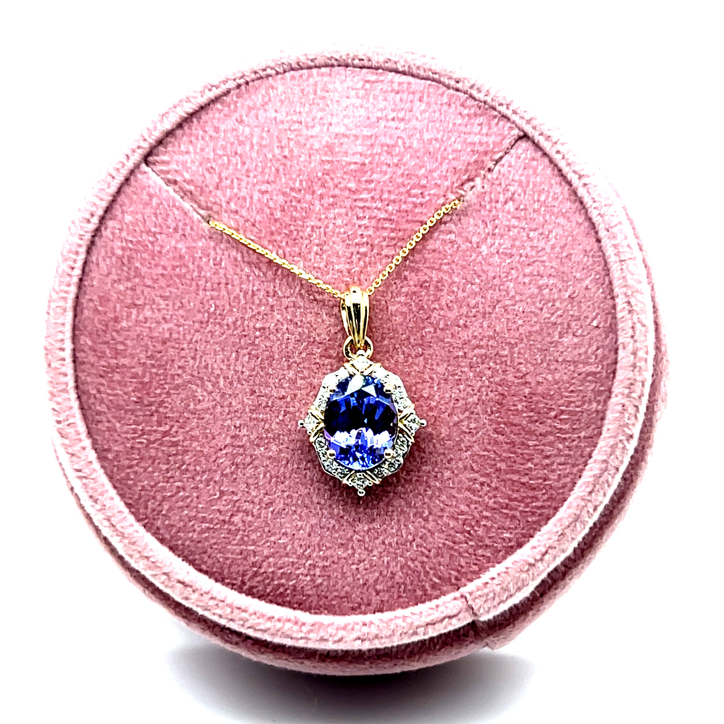 Yellow Gold Tanzanite and White Diamond Pendant