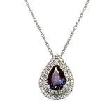 White Gold Pear Created Alexandrite and Diamond Double Halo Pear Pendant