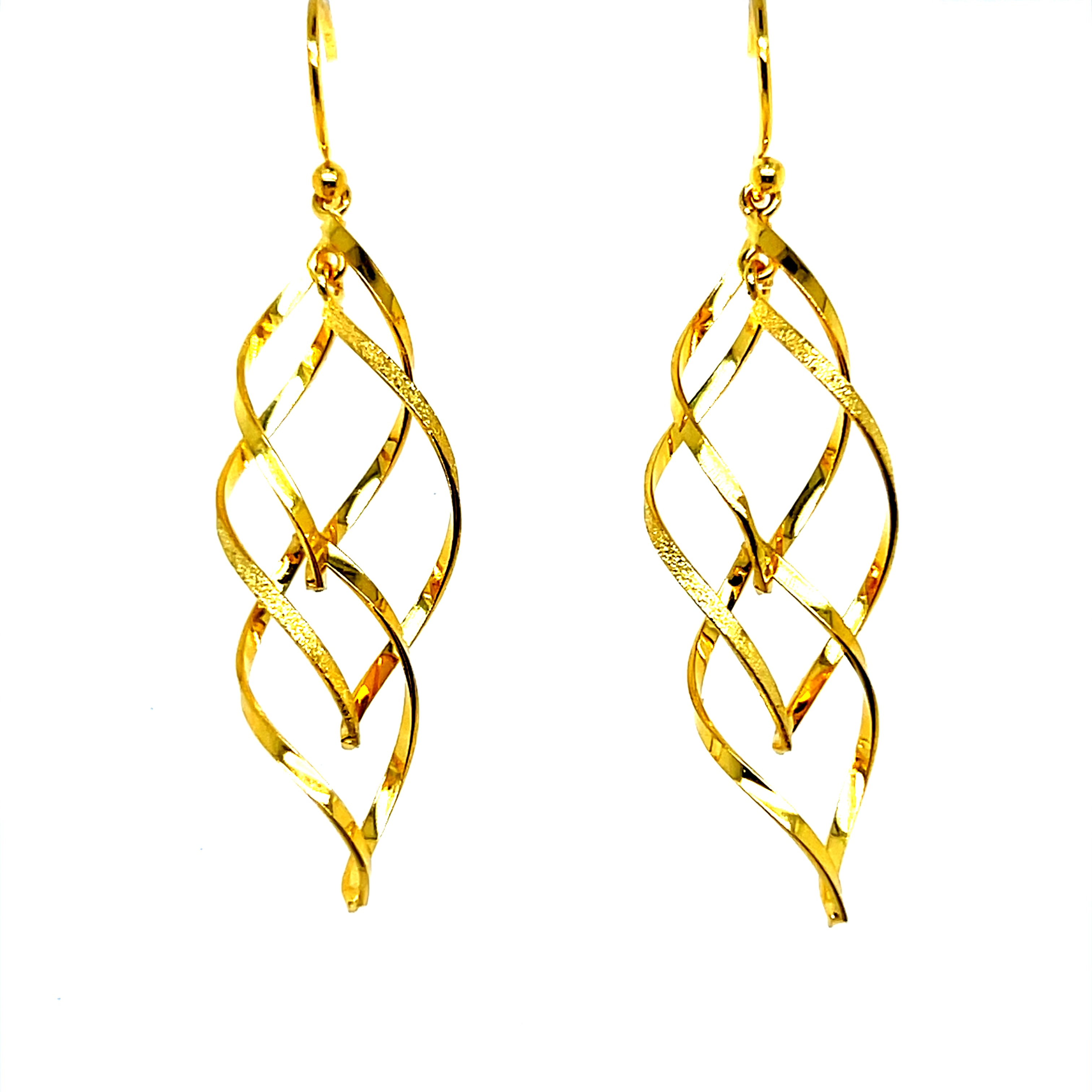 Silver Yellow Gold Plated Dangling Spiral Earrings