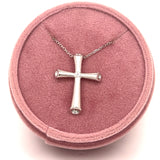 Silver Modern Matte Finish Cross Pendant Necklace with Cubic Zirconia