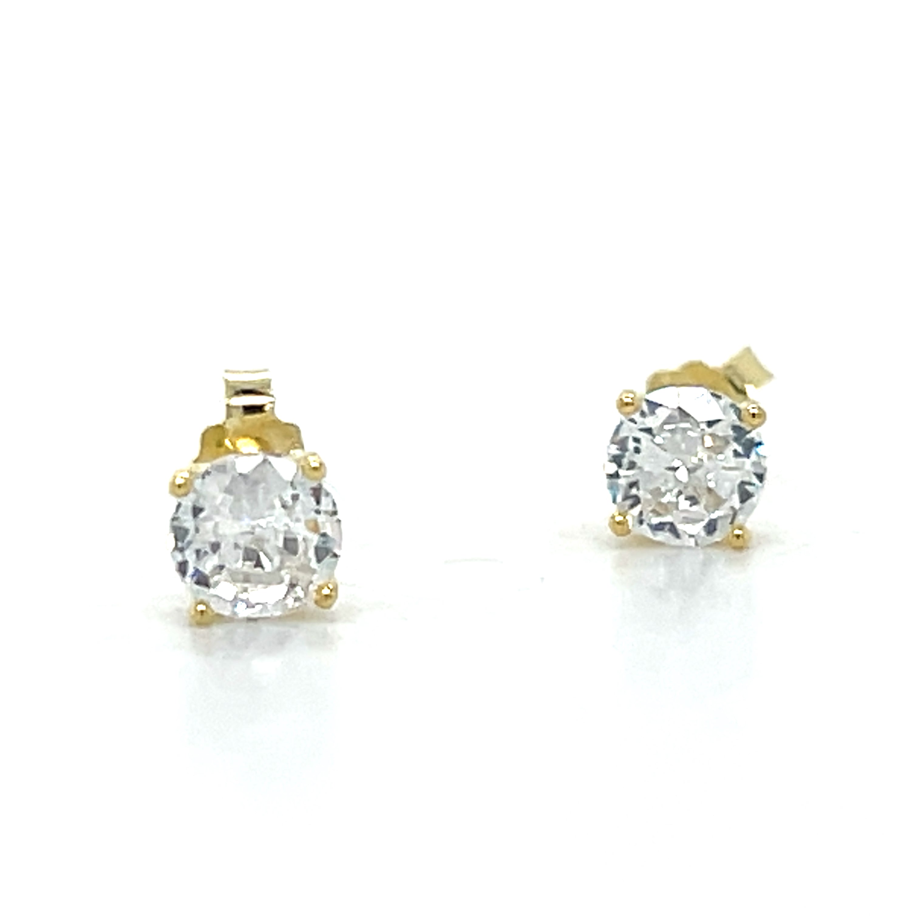 "Carlos" Sterling Silver Gold Tone 5mm Clear Cubic Zirconia Stud Earrings