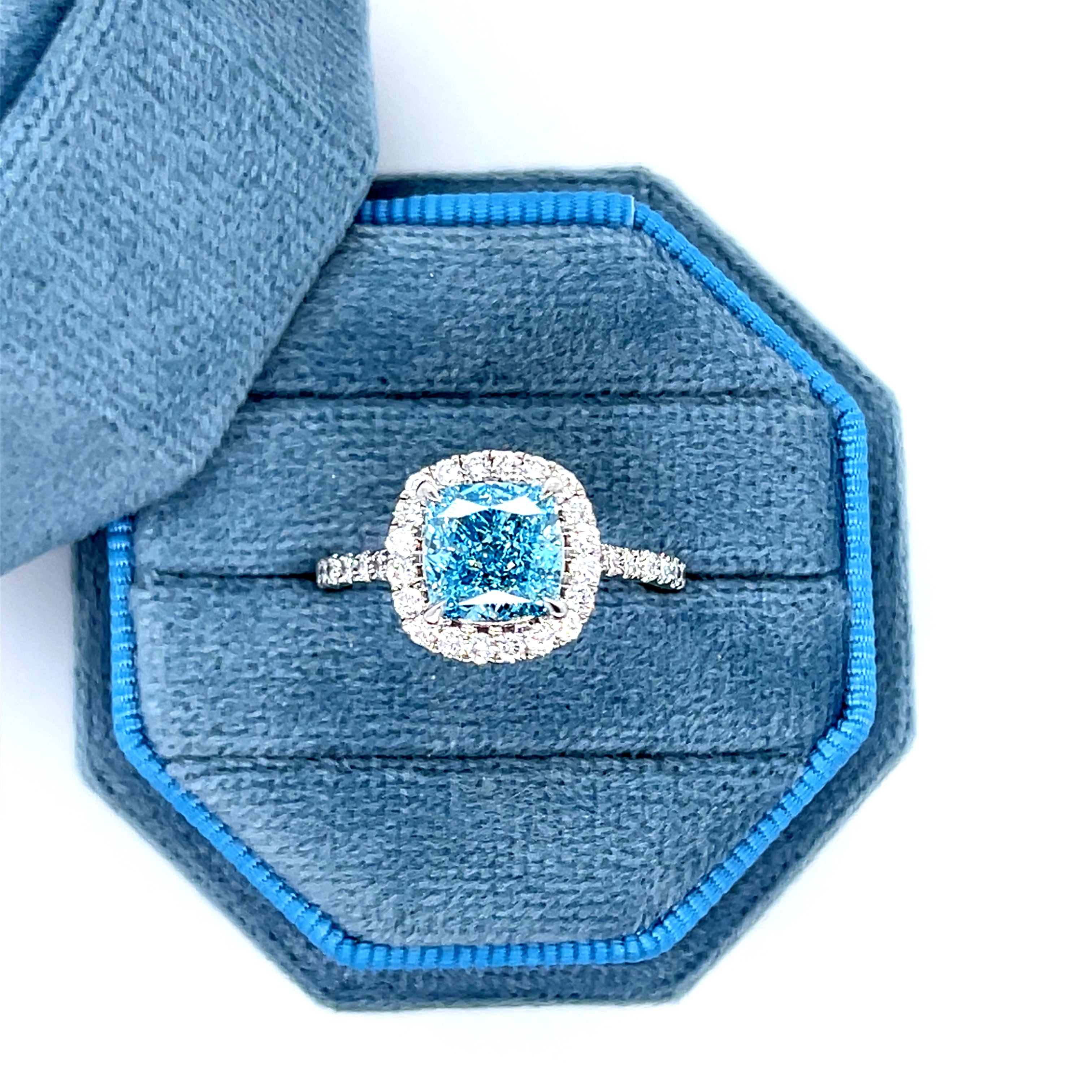 14K White Gold 2.68 Carat Total Weight Cushion Cut Lab Grown Diamond Ring KJR17852-SCUS-2.00CT-BLUE # IGI, 37J7774125 [IGI 687561058]