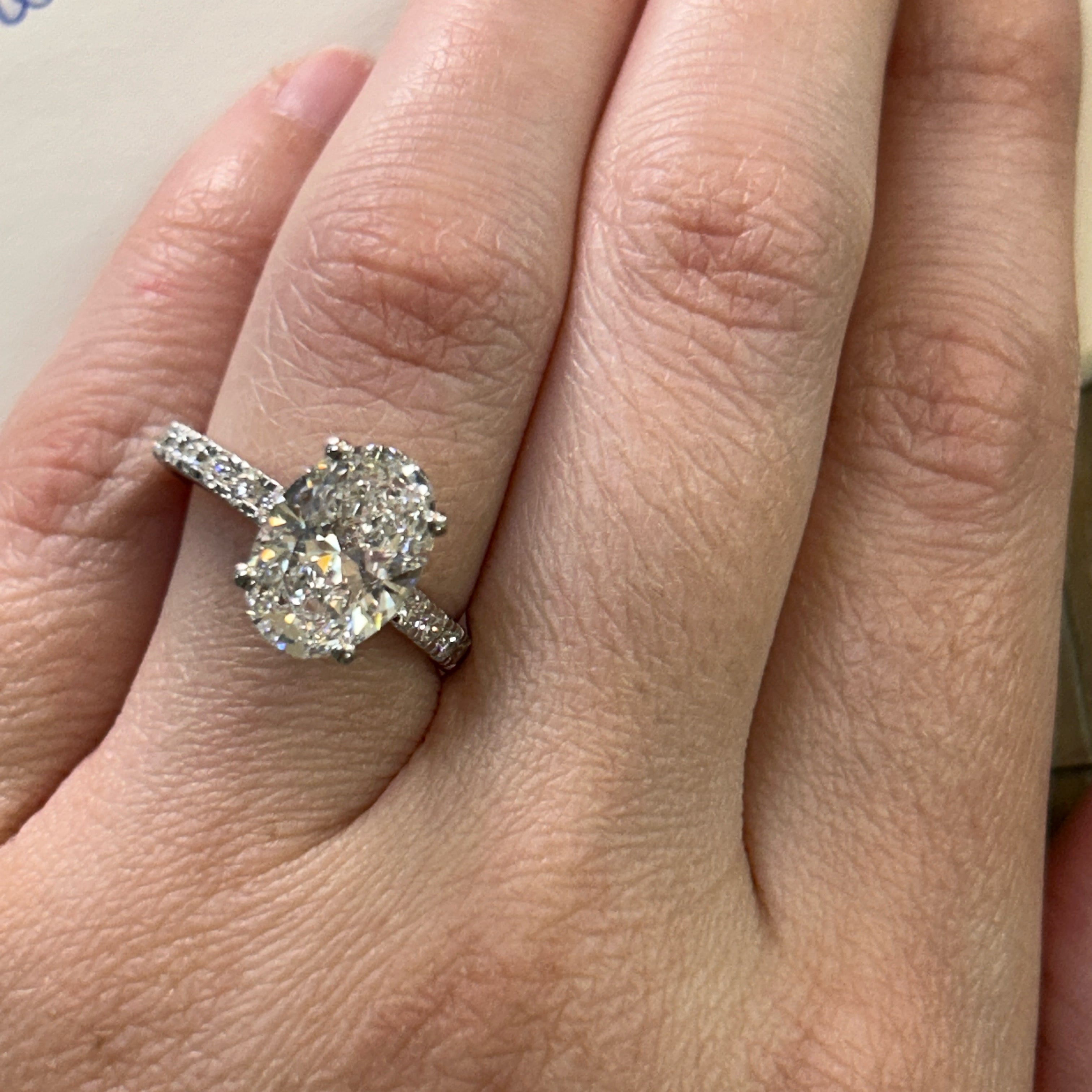 14K White Gold 3.78 Carat Total Weight Lab Grown Diamond Hidden Halo Oval Engagement Ring