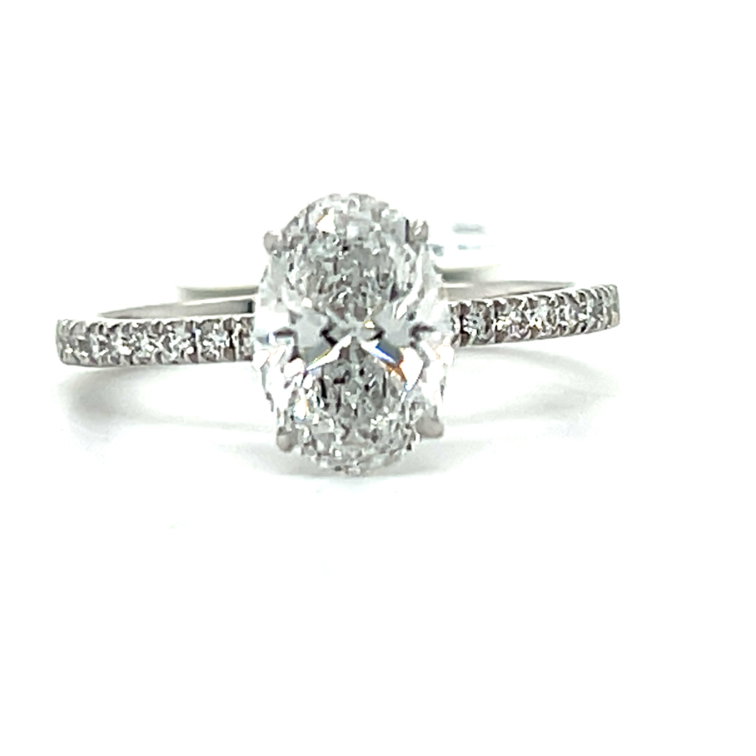 14K White Gold F VS2 Lab Grown 1.50 Carat Center Oval Diamond Engagement Ring with Hidden Halo 1.81 Carat Total Weight