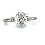 14K White Gold F VS2 Lab Grown 1.50 Carat Center Oval Diamond Engagement Ring with Hidden Halo 1.81 Carat Total Weight