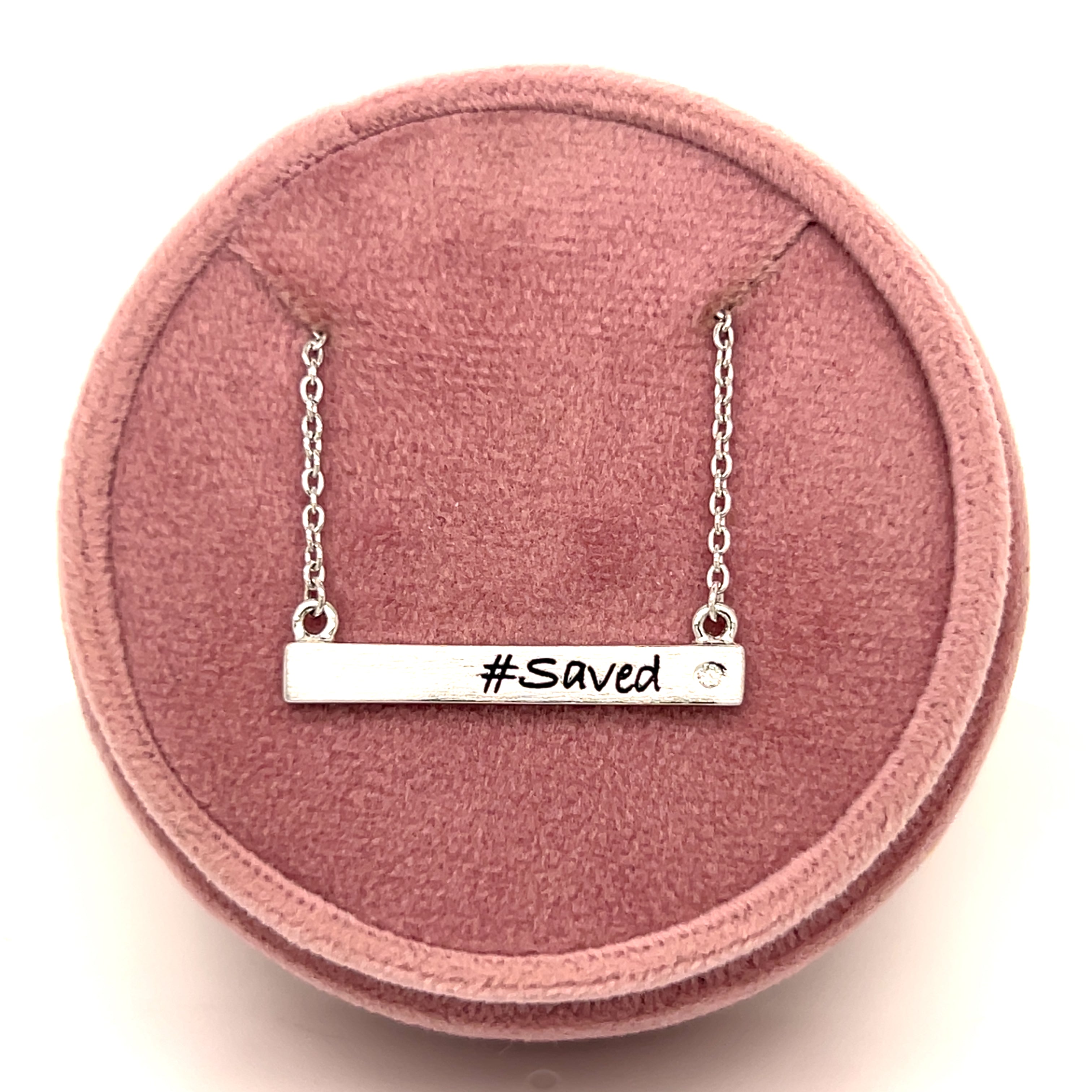 Sterling Silver Diamond Accent #Saved Bar Necklace