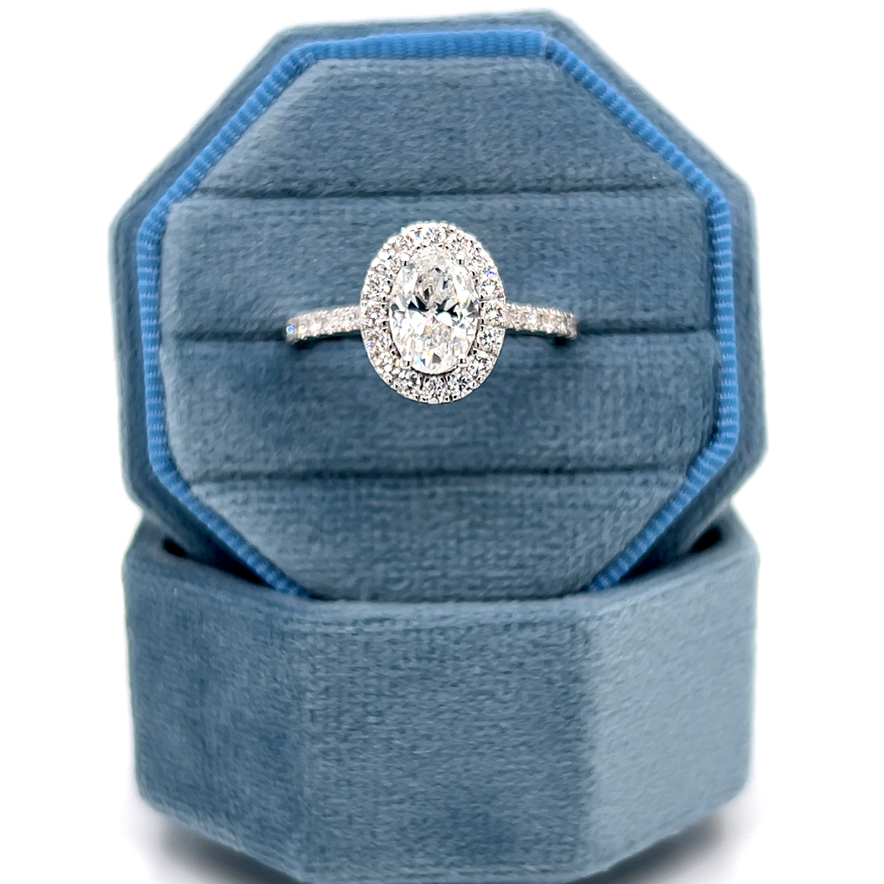 14K White Gold 1.59 Carat Total Weight Lab Grown Diamond Oval Engagement Halo Ring