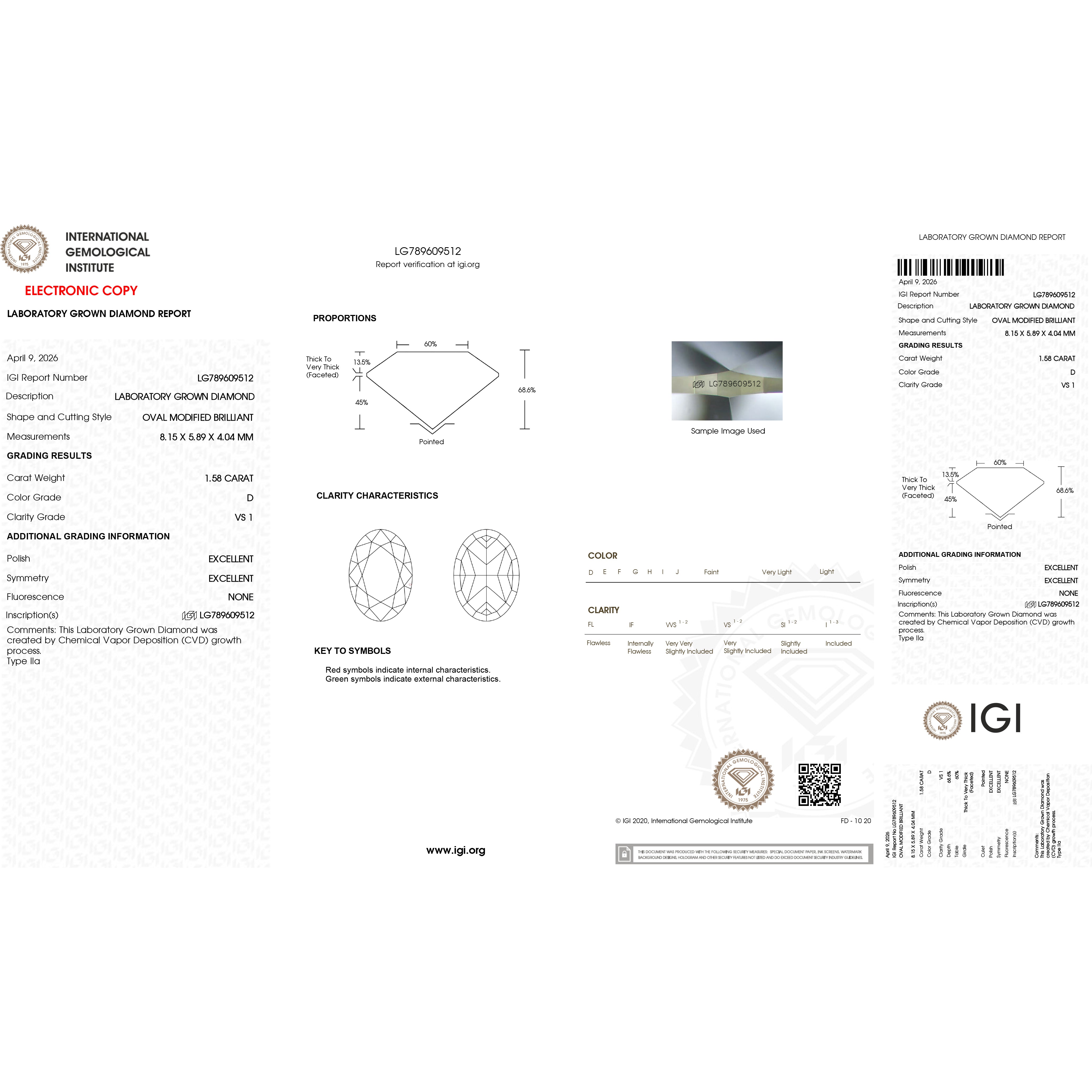 1.58CT Lab Grown-Diamond Lightworks Oval D, VS1 IGI #789609512
