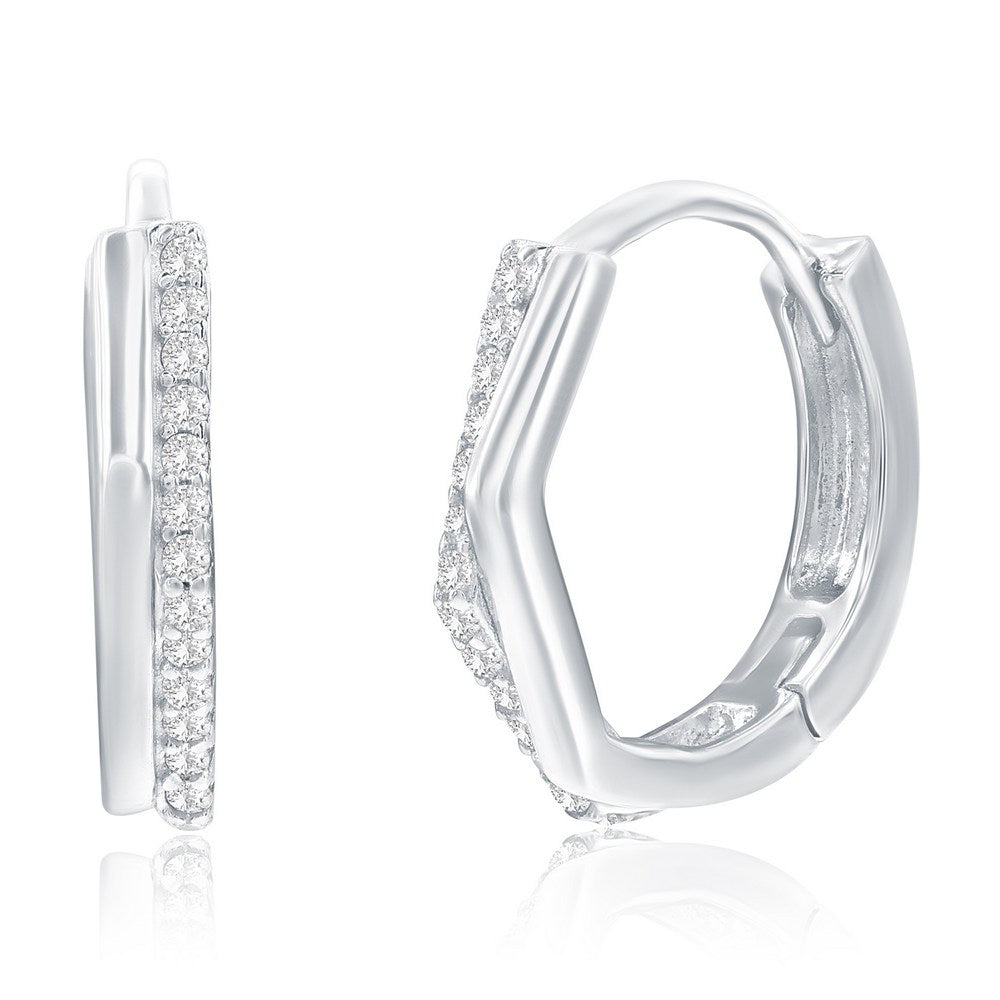 Silver Geometric CZ Hoop Earrings