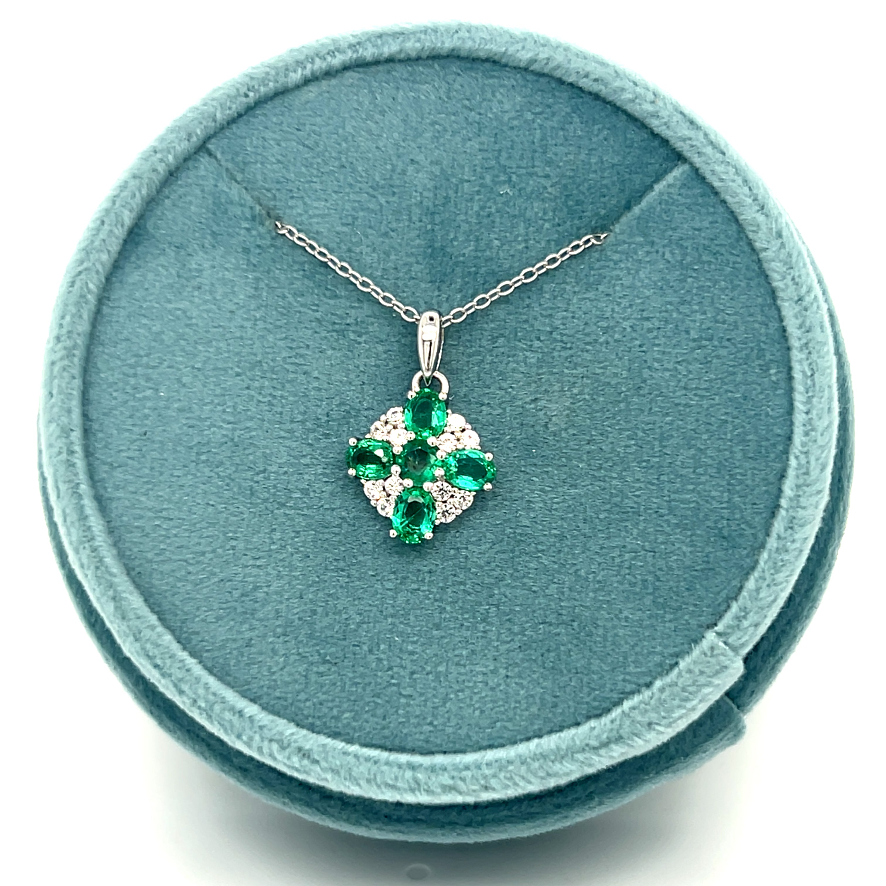 Silver Lab-Created Emerald and White Zircon Fashion Pendant