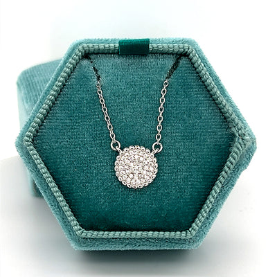 Silver Pave Circle Cubic Zirconia Pendant Necklace