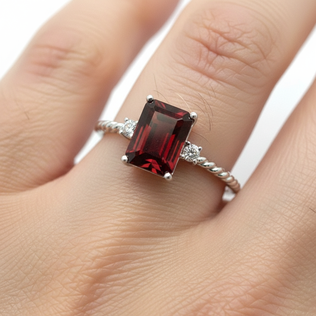 White Gold Garnet and Diamond Fashion Ring