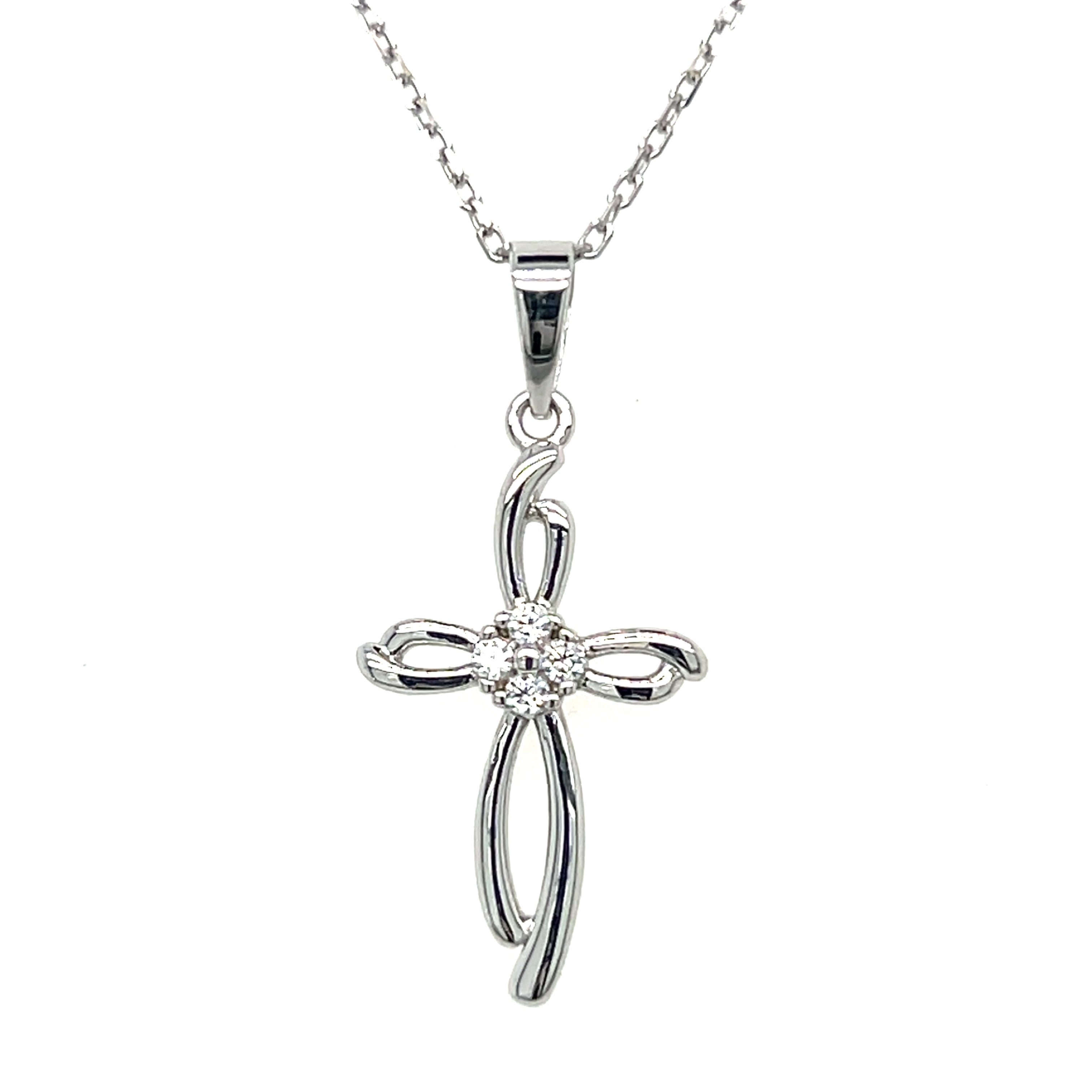 Sterling Silver Open Cross with Clear Cubic Zirconia Center