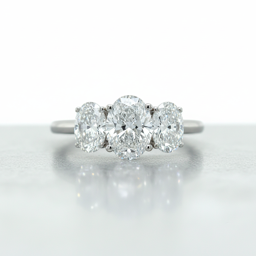 White Gold Lab Grown Oval 3-Stone Bridal/Engagement/Wedding/Anniversary Ring