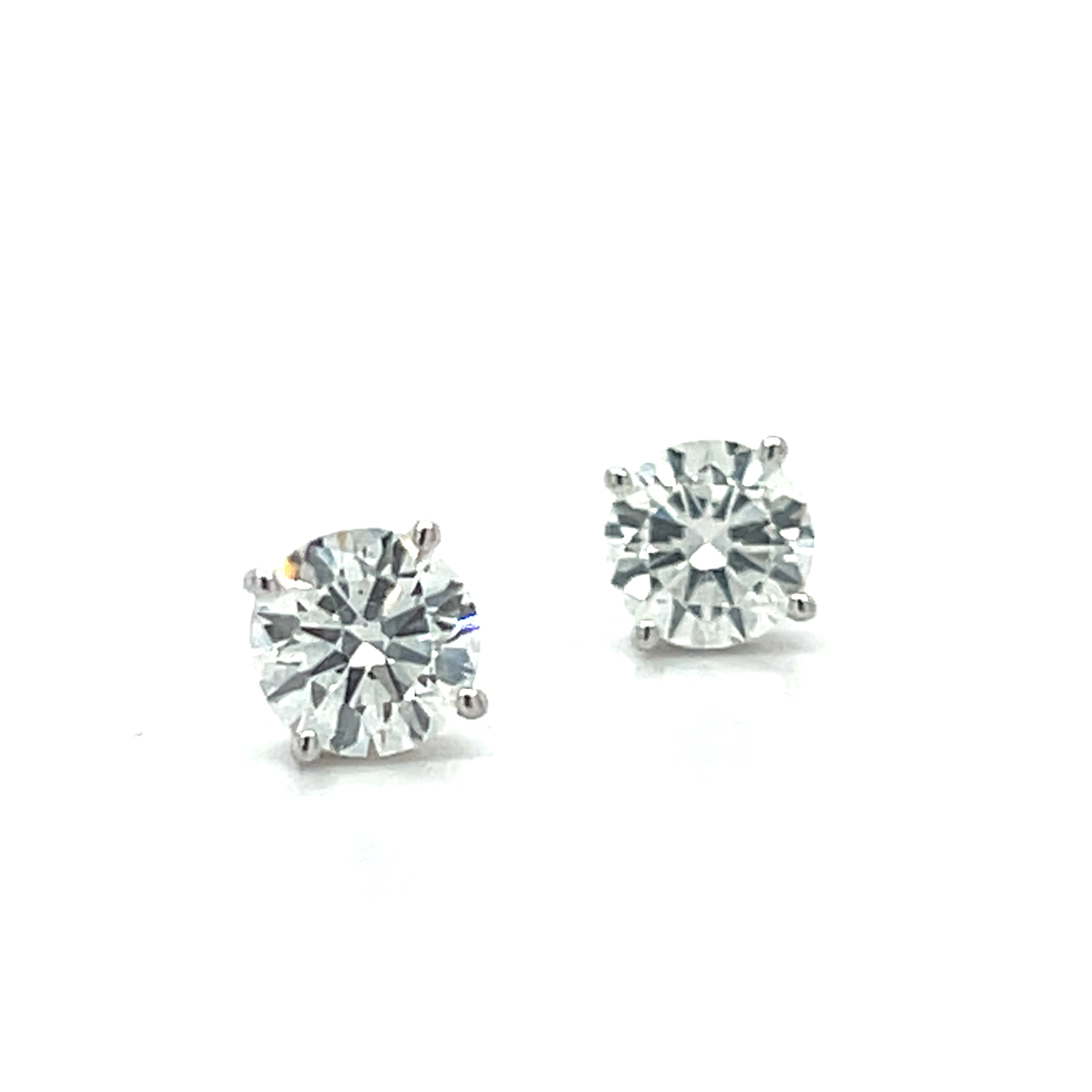 14K White Gold G-H SI3 1.4 Carat Total Weight 4 Prong Diamond Stud Earrings