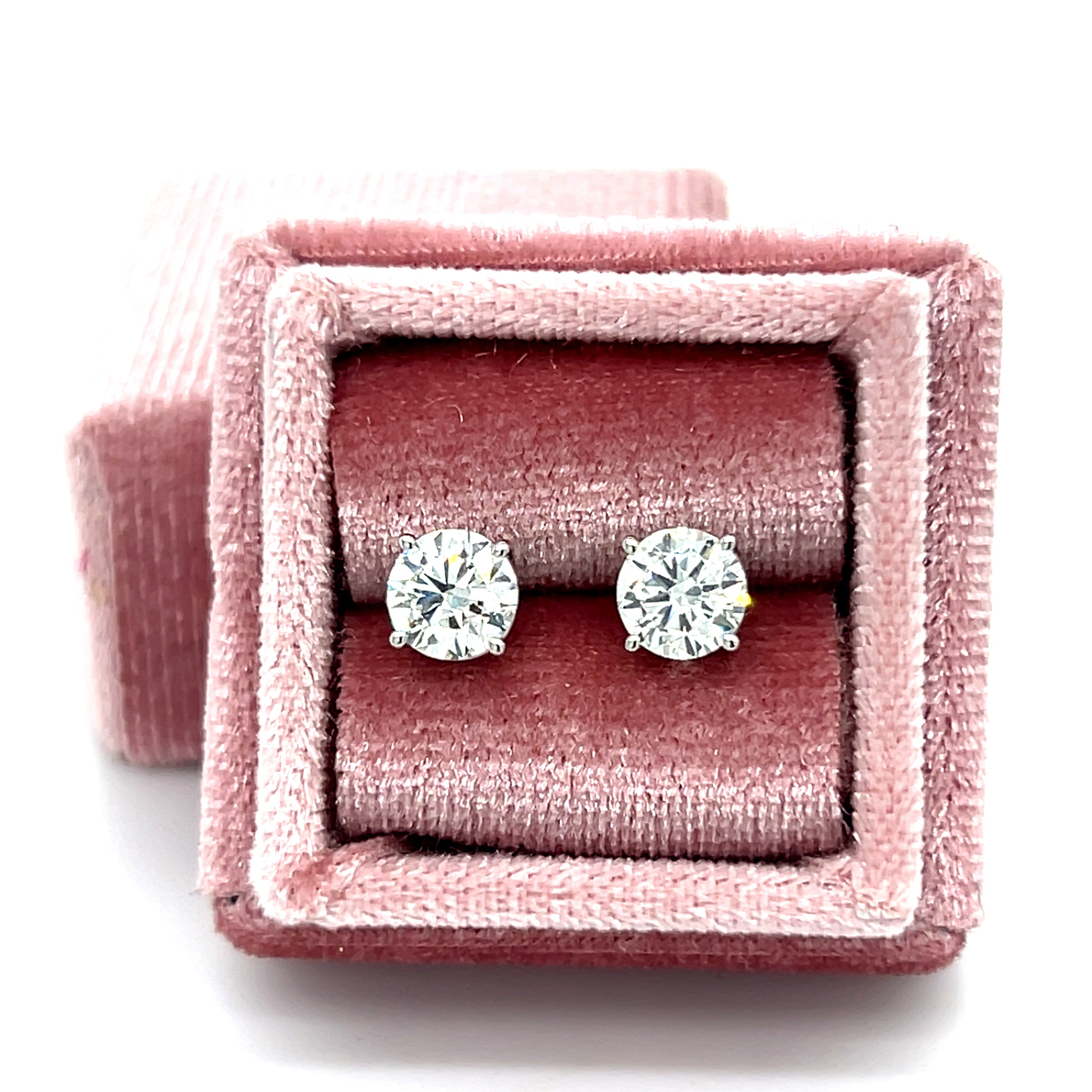 14K White Gold G-H SI3 1.4 Carat Total Weight 4 Prong Diamond Stud Earrings