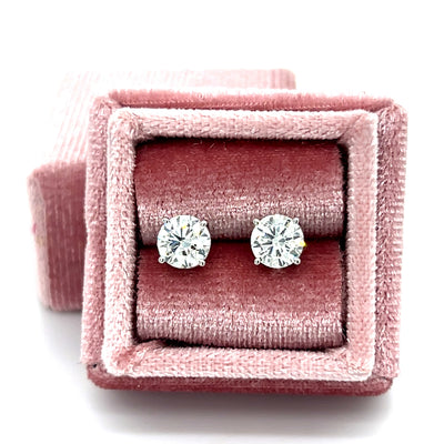 14K White Gold G-H SI3 1.4 Carat Total Weight 4 Prong Diamond Stud Earrings