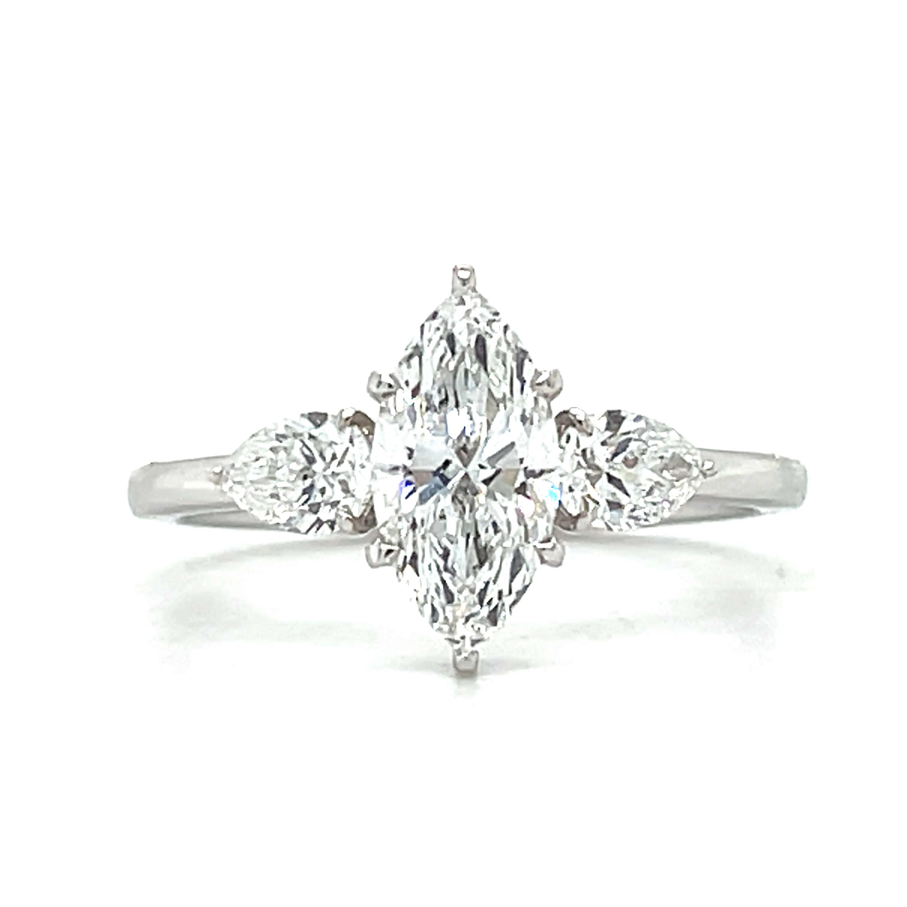 14K White Gold 1.54 Carat Total Weight Marquise Lab Grown Diamond 3-Stone Ring DVR060-MQ-1.00 # NC, [IGI 601389671]