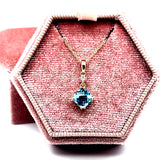 14K Yellow Gold 1.09CT 6x6mm Swiss Blue Topaz and 0.022 Carat Total Weight Diamond Pendant