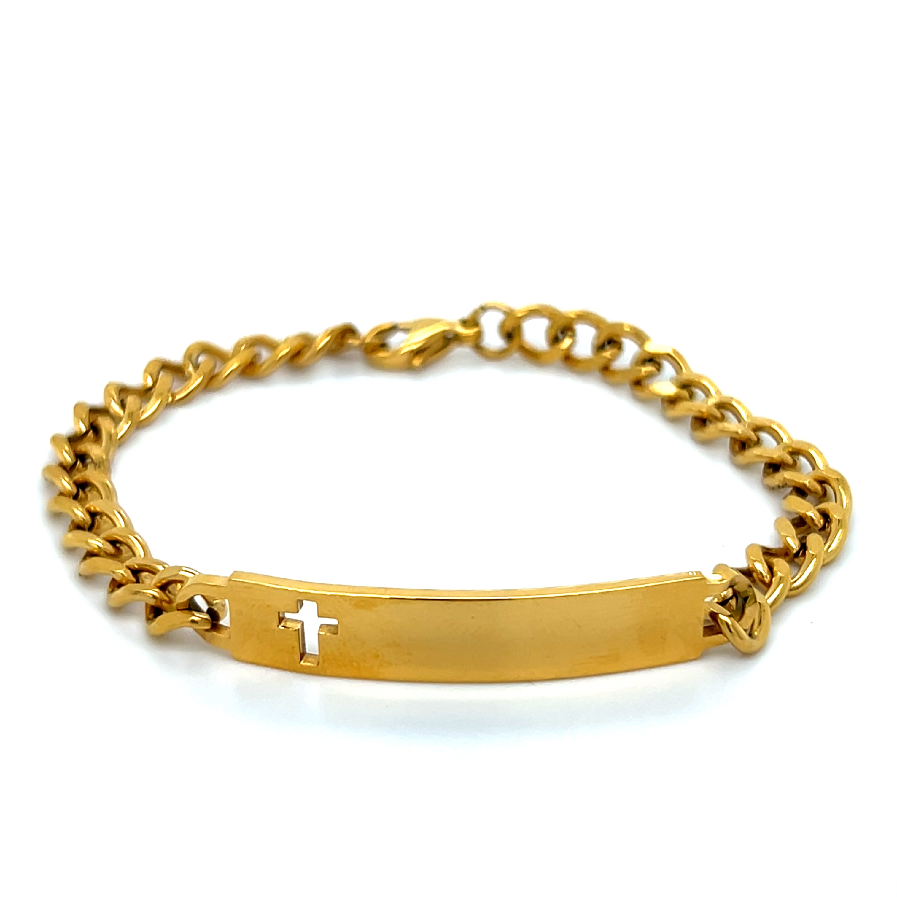 Ladies’ Gold Tone ID Bracelet with Cut Out Cross Plaque