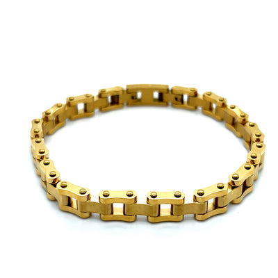 Stainless Steel Gold IP Bike Link Brushed and Polished Bracelet 8+0.5"