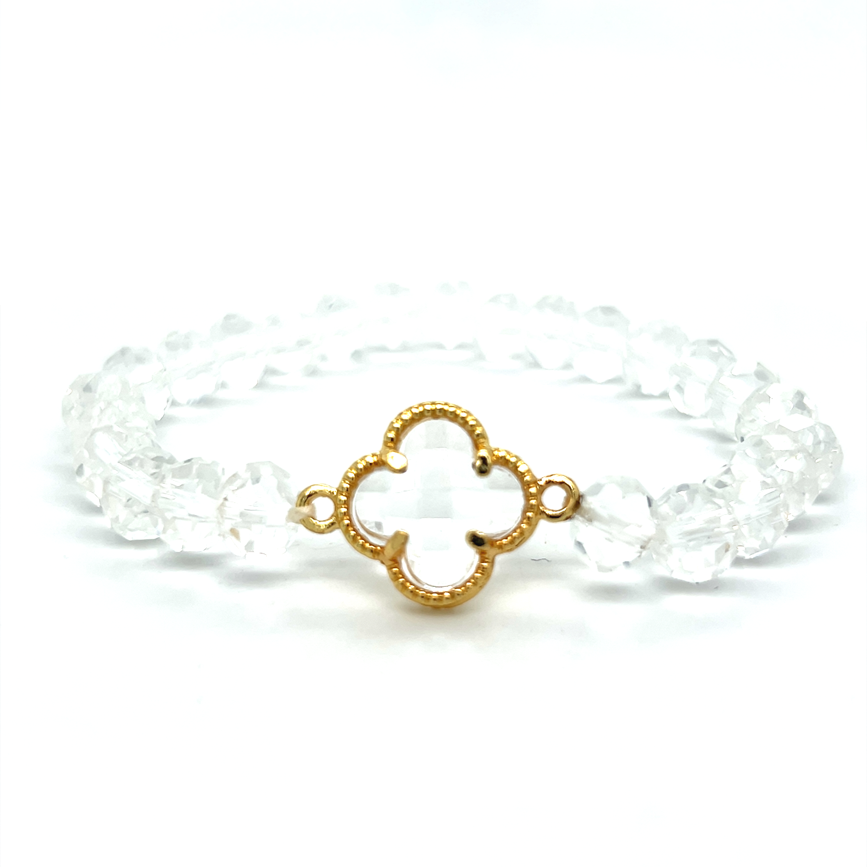 Sterling Silver Yellow Gold Plated White Clover Stretch Bracelet