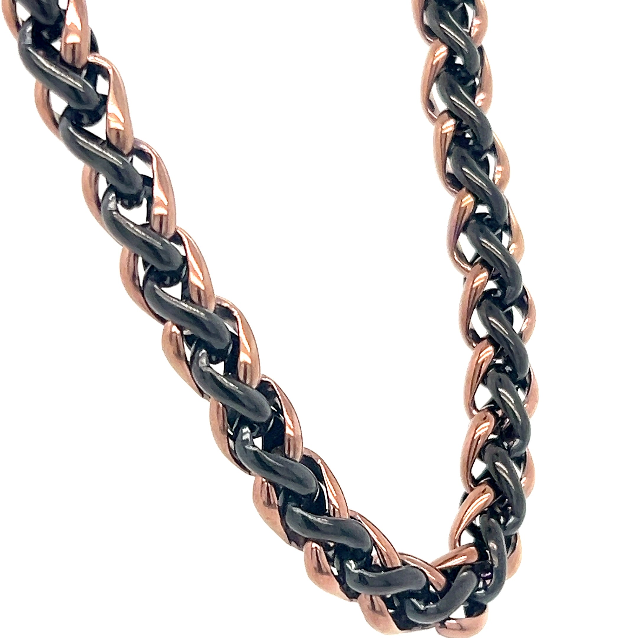 Men's Inox Stainless Steel 8mm Brown and Black Wheat Chain 24"