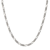 Men's Silver Black Rodium Plated Brushed Satin Finish Figaro Chain 22"