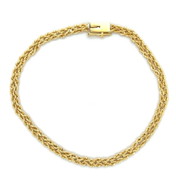 "Amiri" 18K Yellow Gold 3.3mm Double Rope Bracelet 7" Estate 123PPLTT