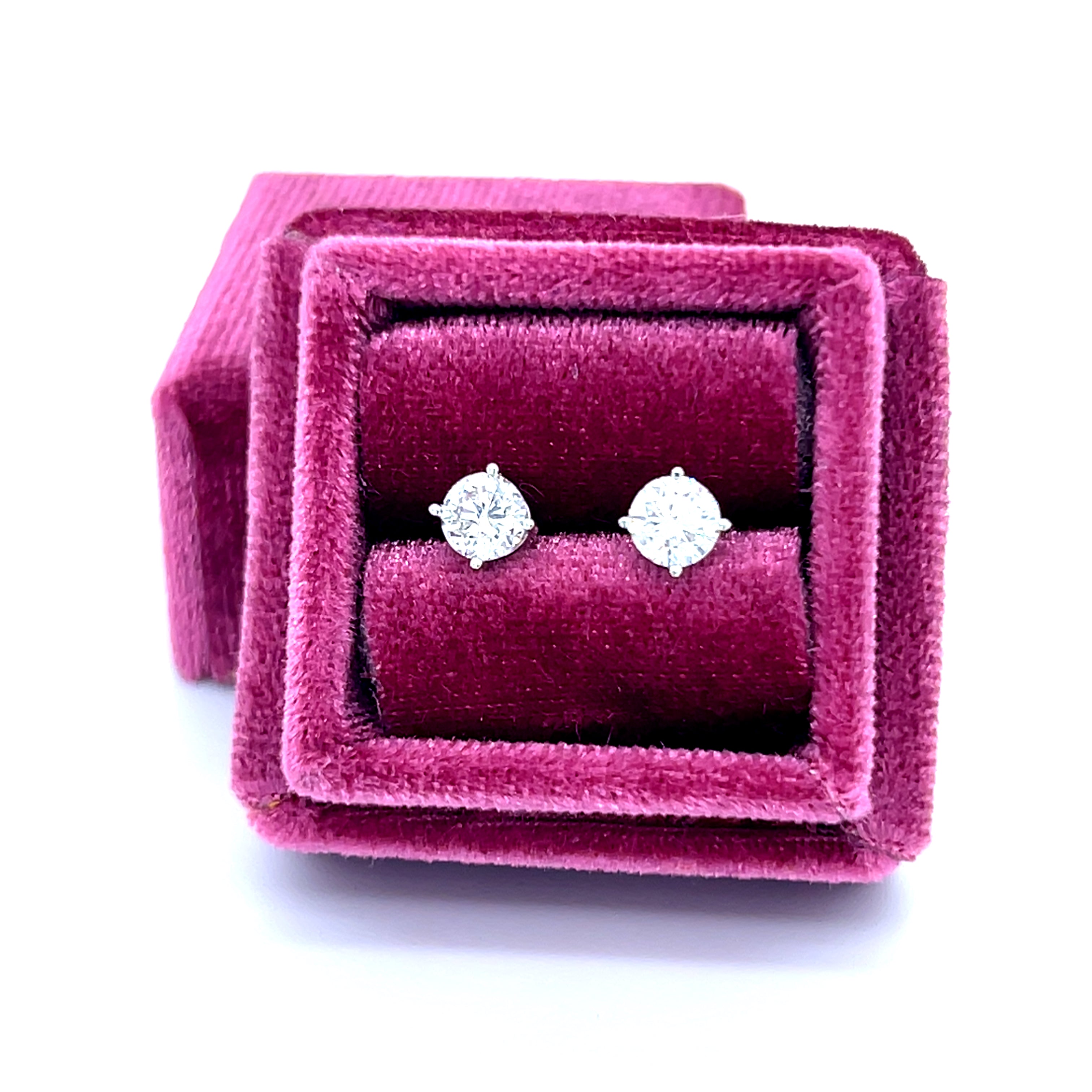 14K White Gold 0.81 Carat Total Weight Diamond Stud Earrings with Secure Screw Backs Estate