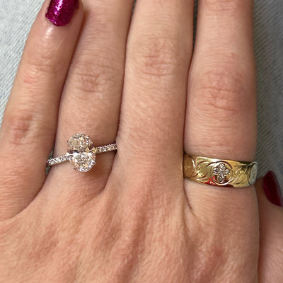 14K White Gold F VS2 Lab Grown 1.50 Carat Center Oval Diamond Engagement Ring with Hidden Halo 1.81 Carat Total Weight