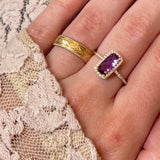 14K Yellow Gold Checkerboard Cut Amethyst and Diamond Ring