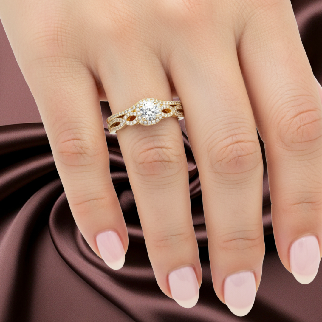 Yellow Gold Brilliant Round Diamond Engagement Ring Set WJS Custom Set Collection