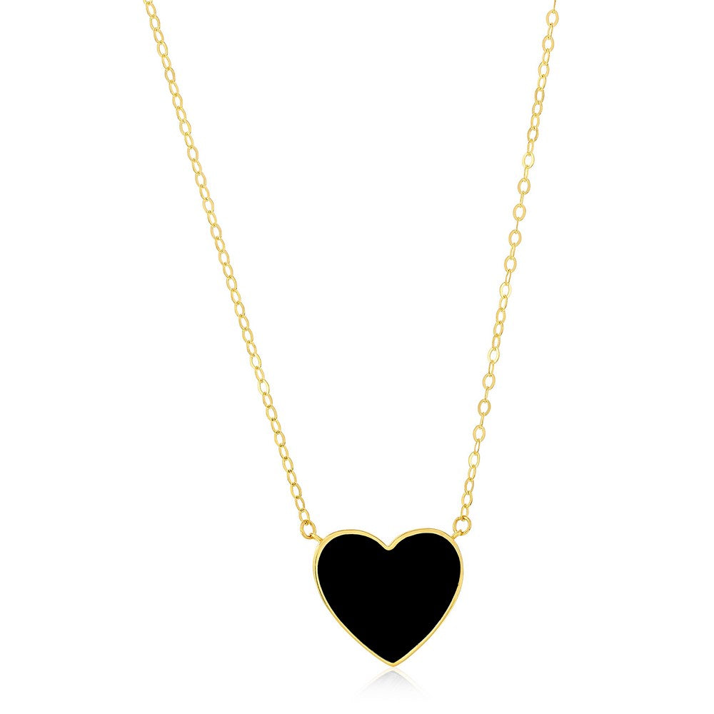 14K Yellow Gold Onyx Heart Necklace