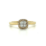 14K Yellow Gold 1/5  Carat Total Weight Diamond Cluster and Halo Engagement Ring