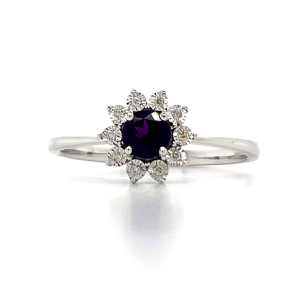 10K White Gold Amethyst and Diamond Halo Ring